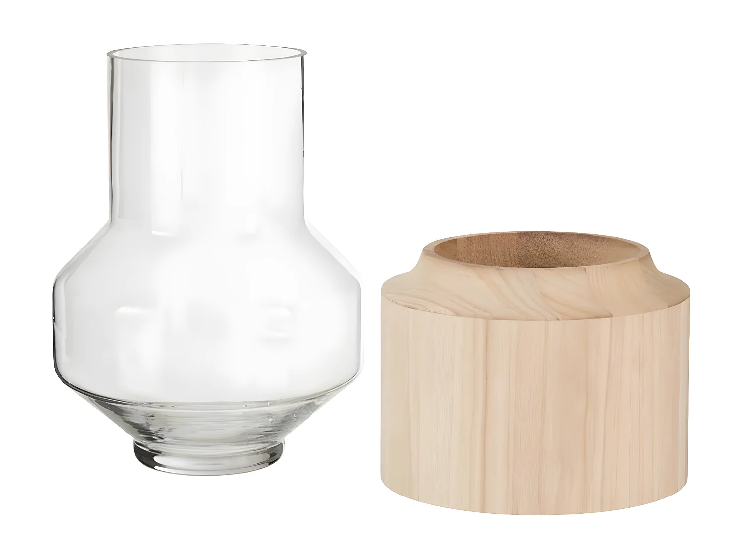 Jarrón de madera clara y vidrio de 31 cm de altura