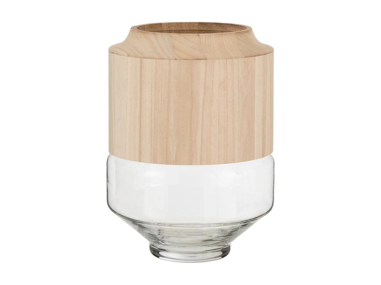 Vaso in legno e vetro trasparente H31cm