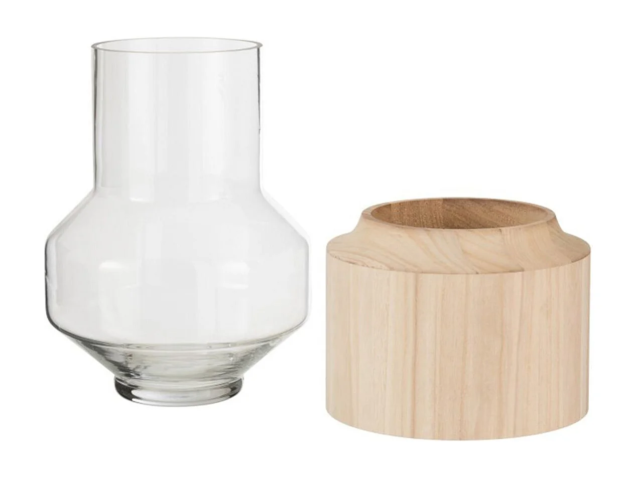 Vaso in legno e vetro trasparente H31cm