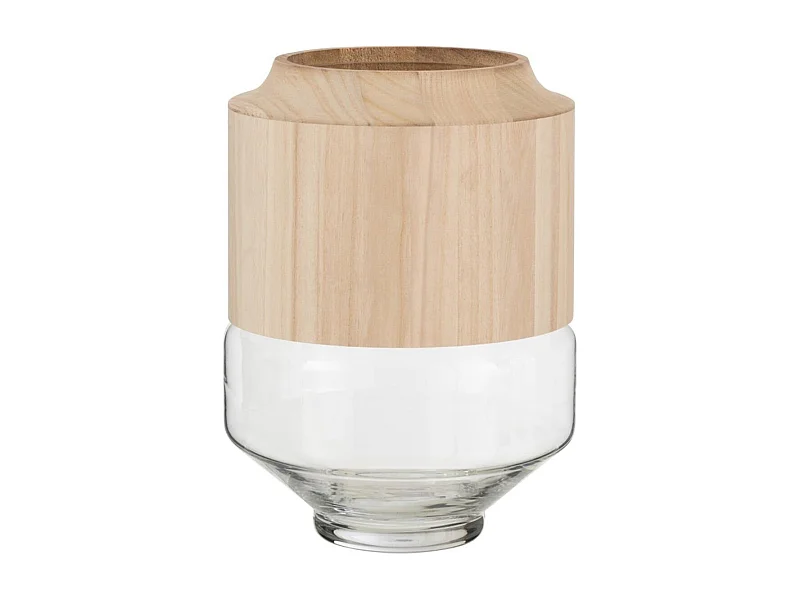 Vaso in legno e vetro trasparente H31cm