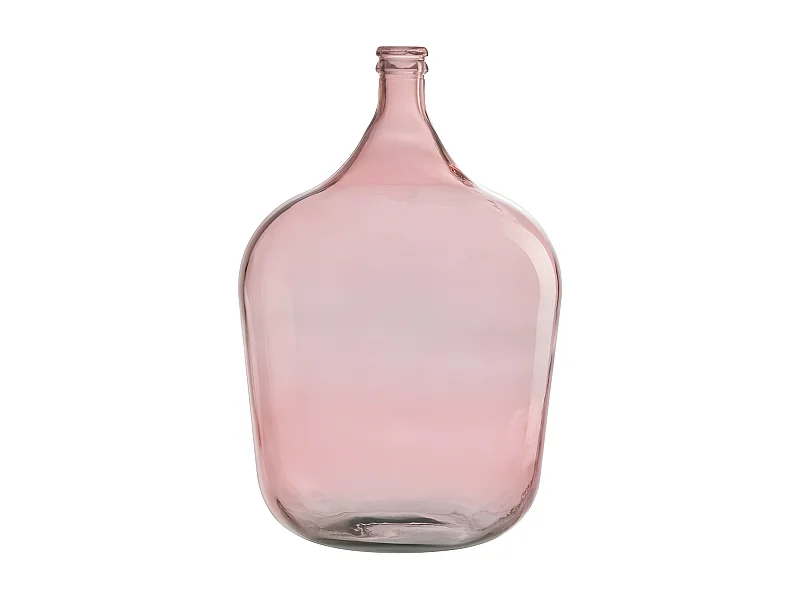 Jarrón de vidrio rosa en forma de damajuana de 37x37x55 cm