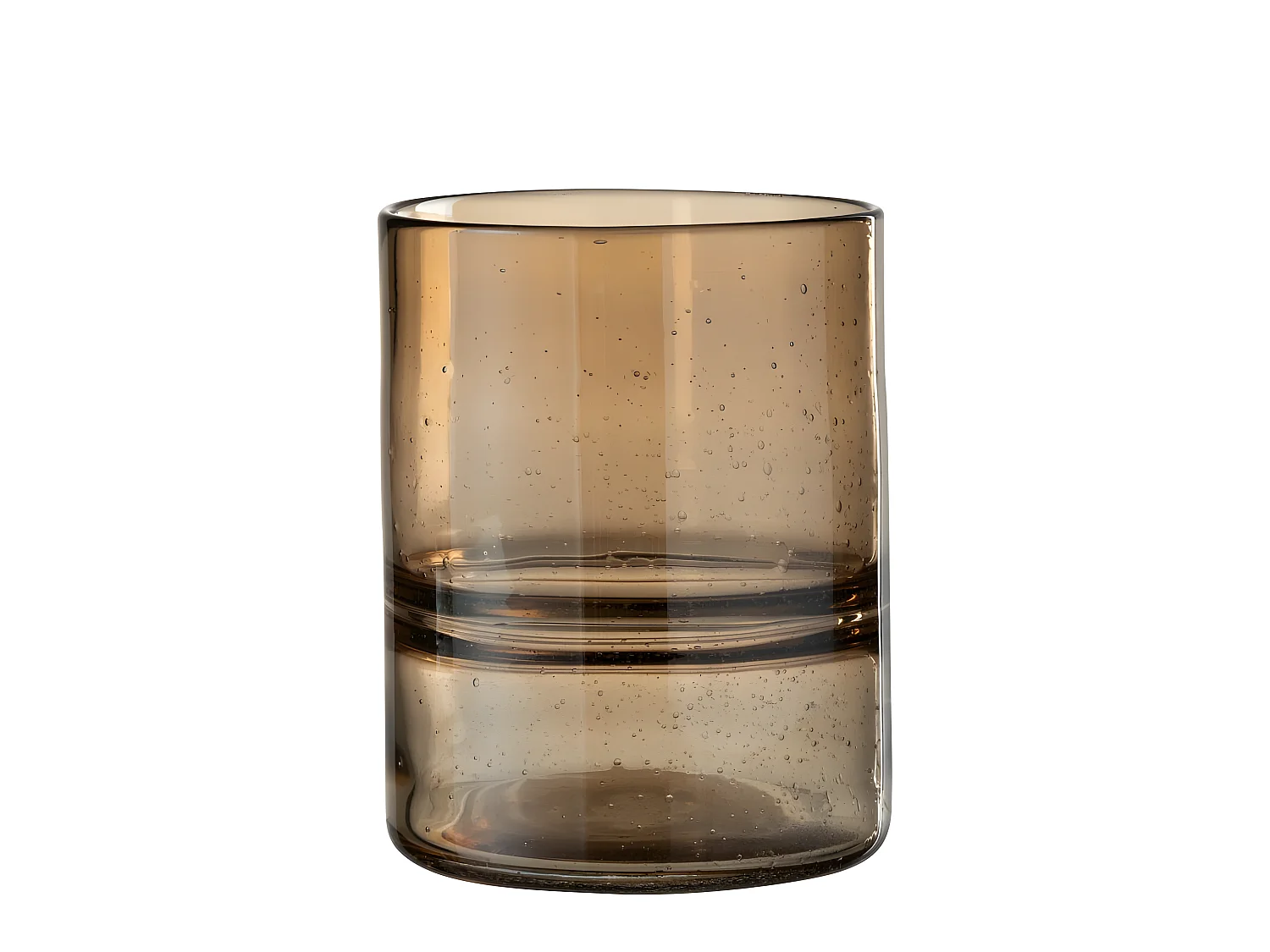 Jarrón cilíndrico con anillos de vidrio marrón 16x16x20 cm