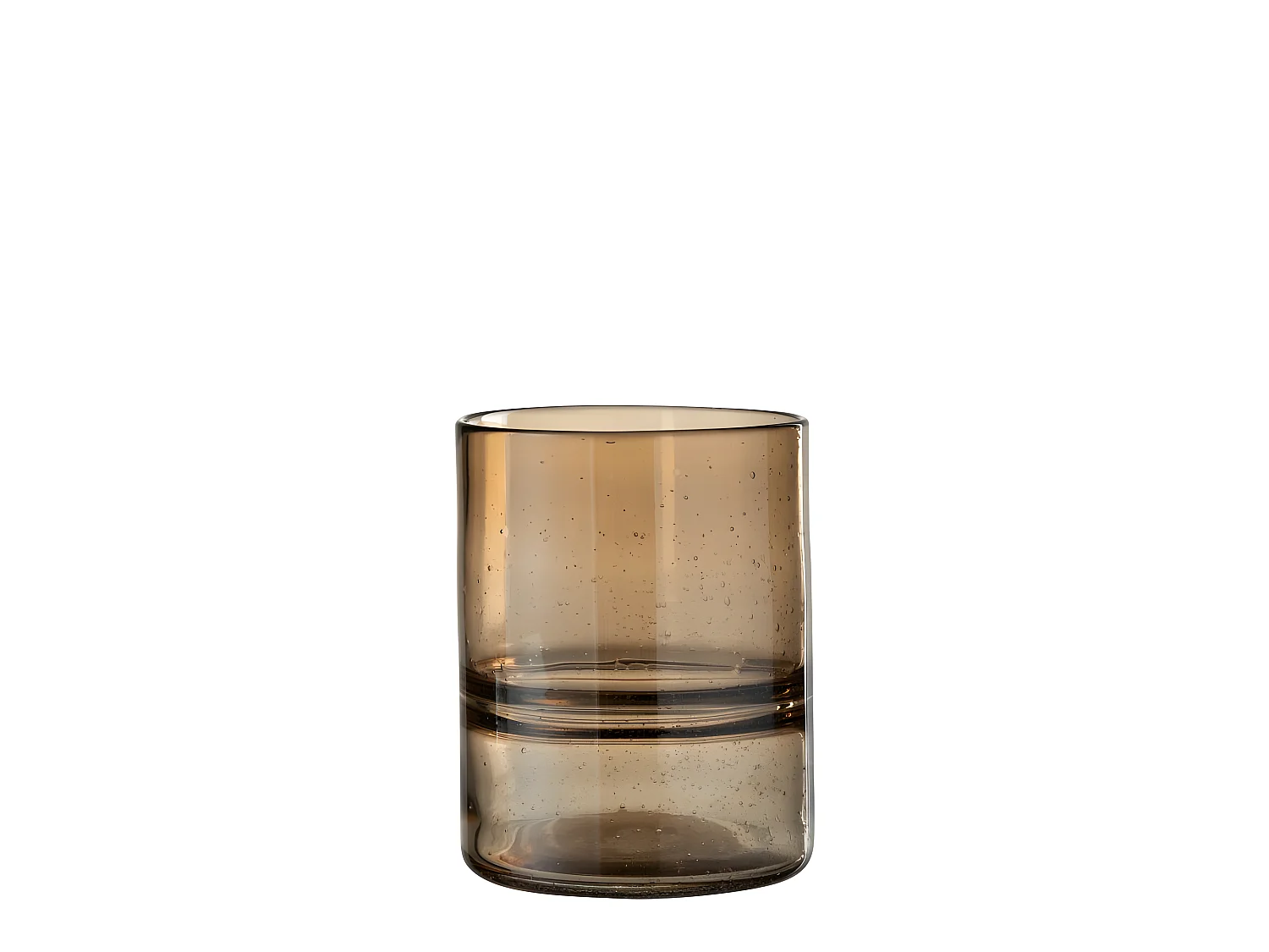 Jarrón cilíndrico con anillos de vidrio marrón 16x16x20 cm