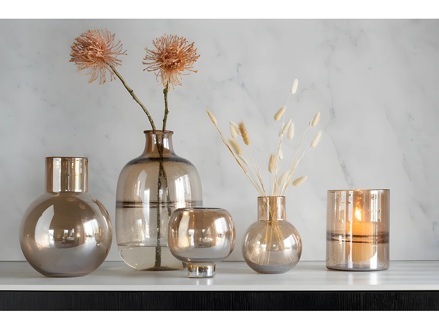 Vase Cylindrique Design "Nervures" 19cm Ambre