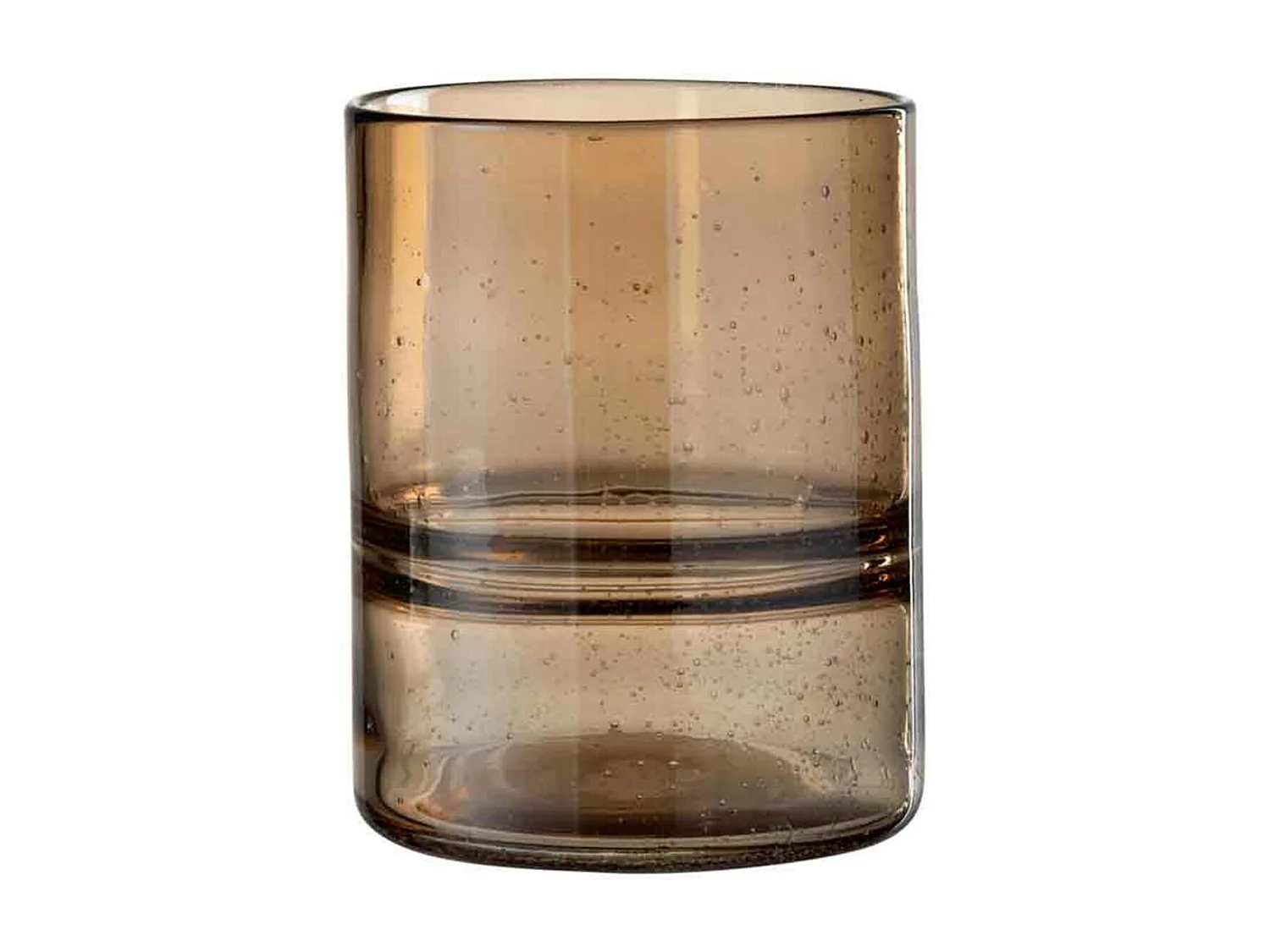 Jarrón cilíndrico con anillos de vidrio marrón 16x16x20 cm