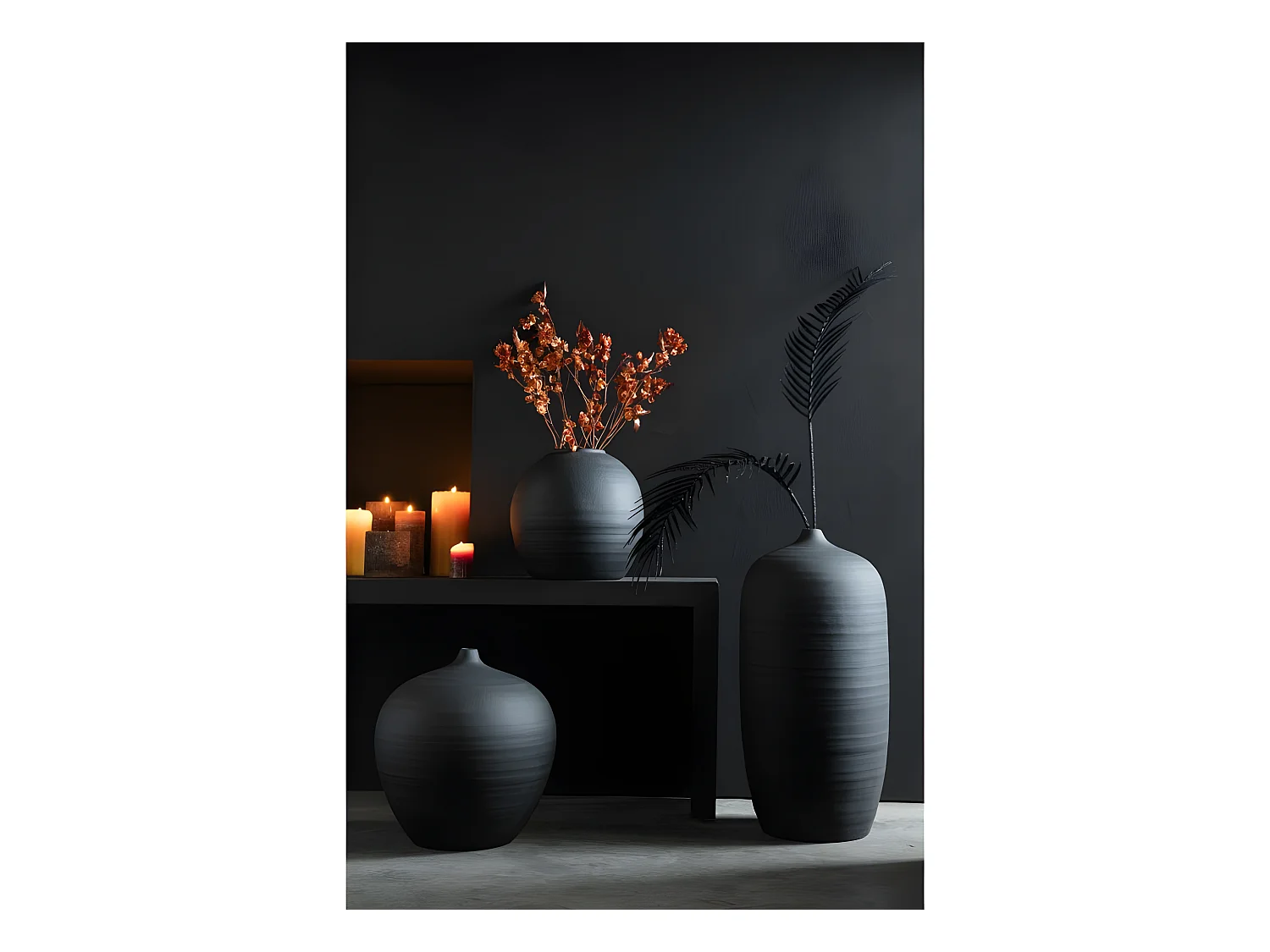 Florero alto de cemento negro 28x28x60 cm