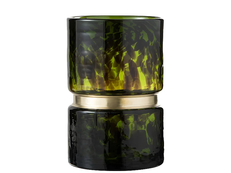 Vaso maculato con anello dorato in vetro verde 16x16x24 cm