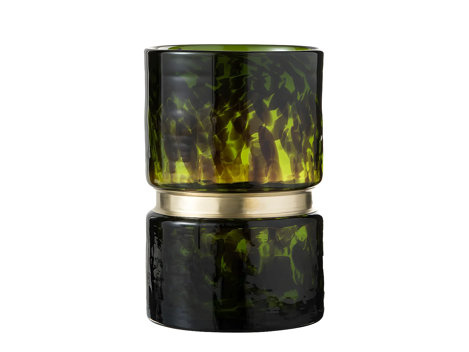 Vaso maculato con anello dorato in vetro verde 16x16x24 cm