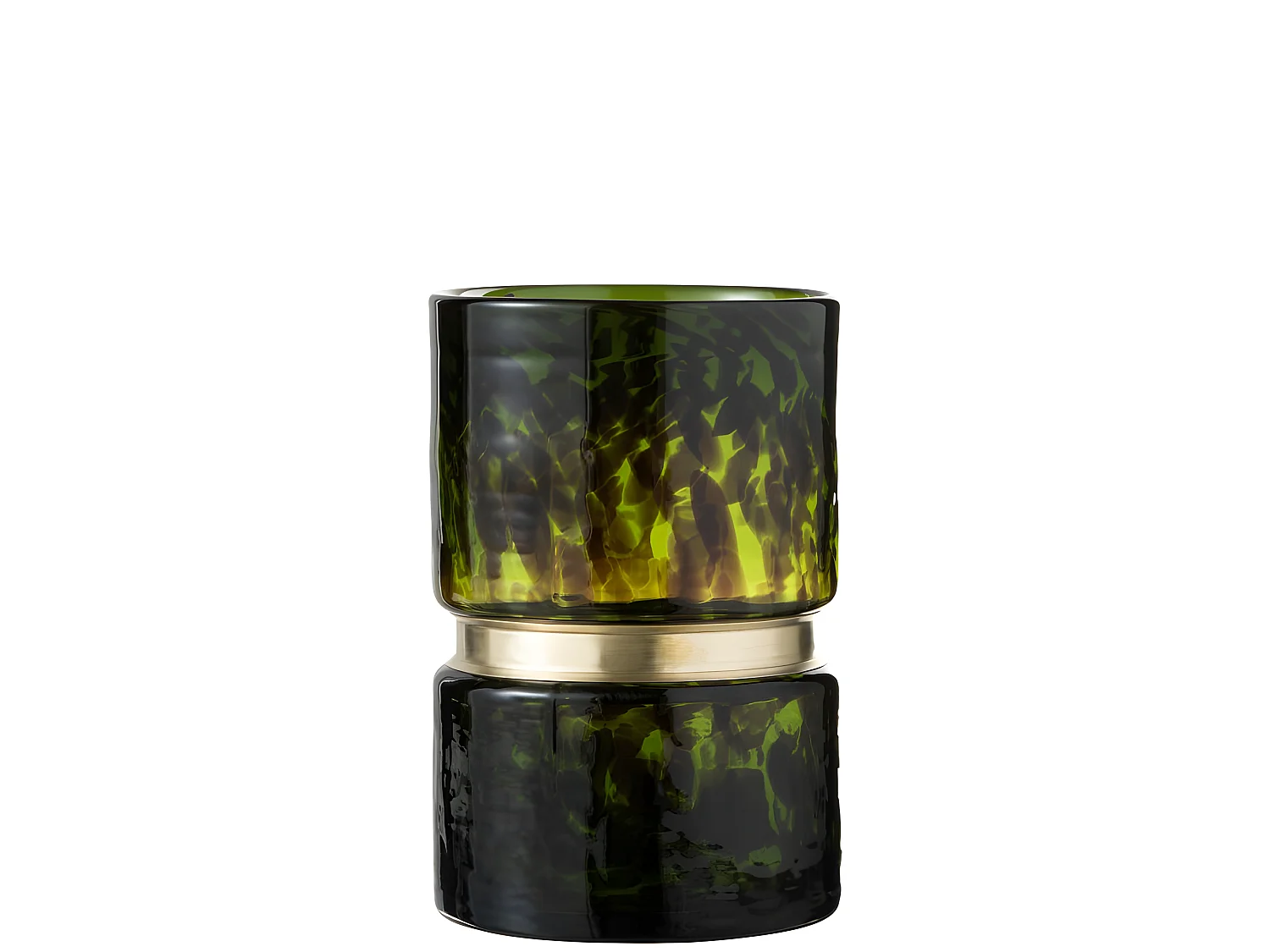 Vaso maculato con anello dorato in vetro verde 16x16x24 cm
