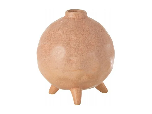 Jarrón redondo sobre pie de cerámica salmón de 15x15x17 cm