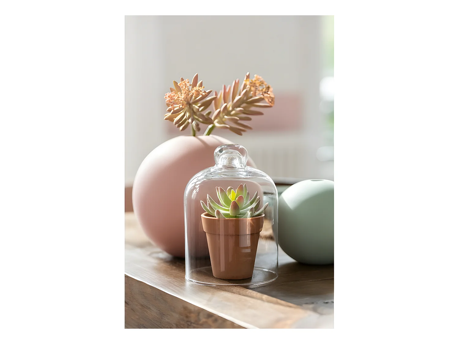 Jarrón bola cerámica rosado pastel 25x25 cm