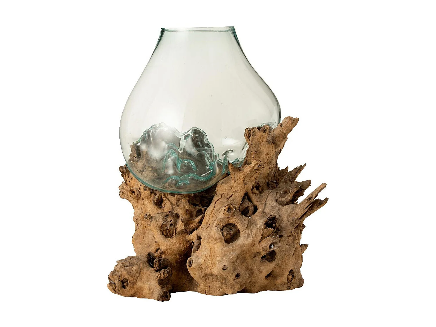 Vaso in vetro a piedi legno riciclato 83x78x78.5 cm