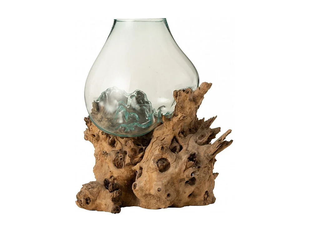 Vaso in vetro a piedi legno riciclato 83x78x78.5 cm