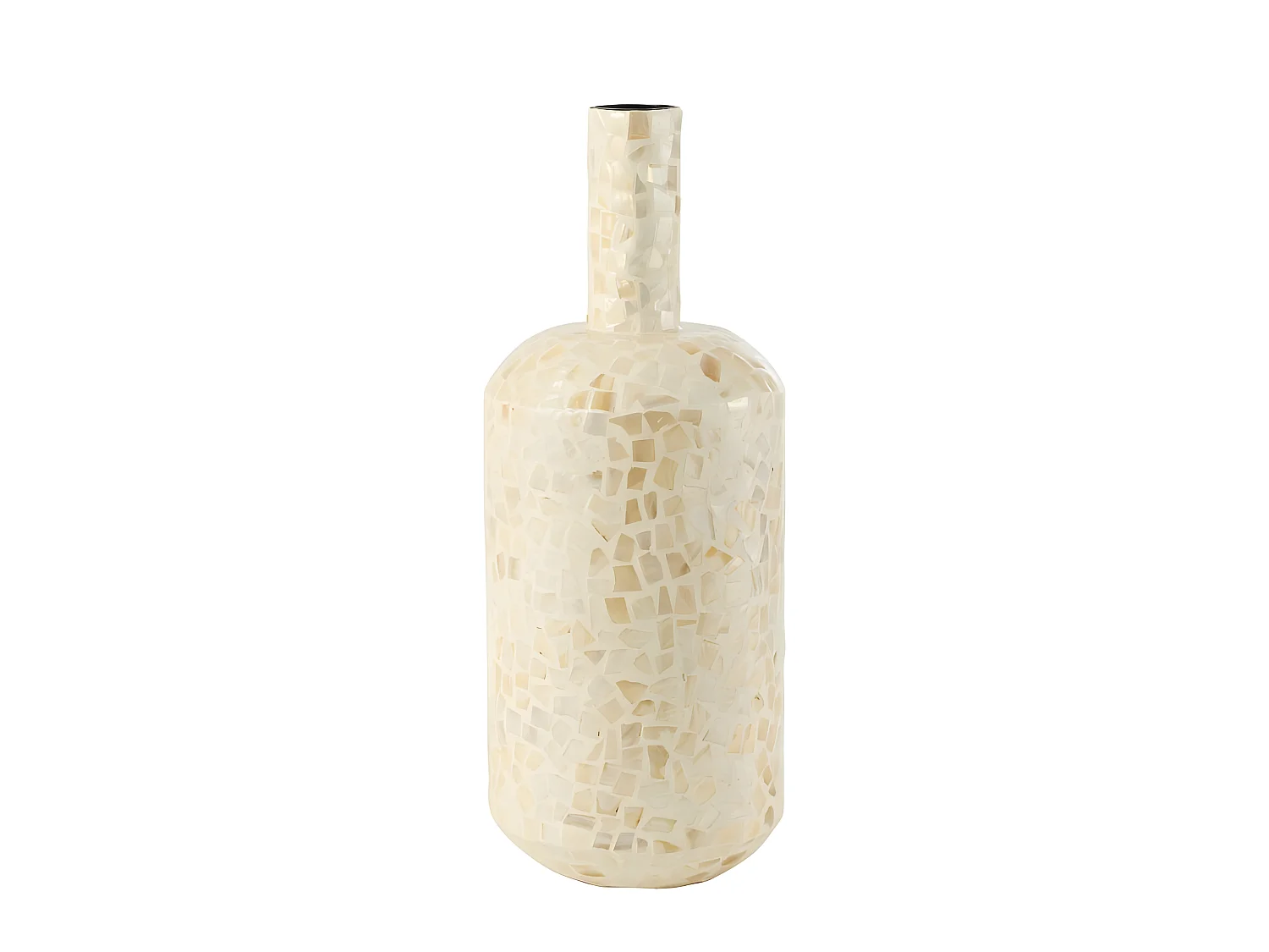 Vase Bouteille Motif Mosaïque "Nuye" 54cm Ivoire