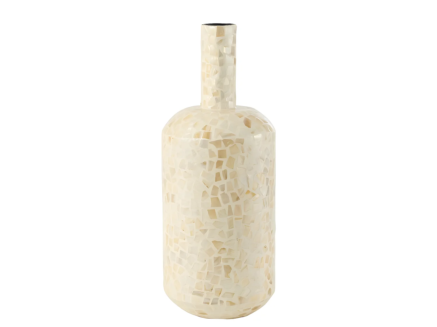 Vase Bouteille Motif Mosaïque "Nuye" 54cm Ivoire