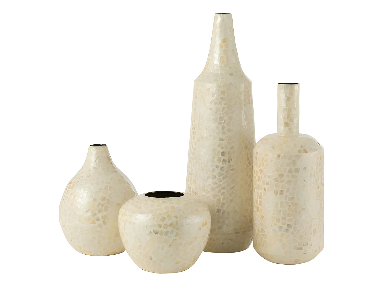 Vase Bouteille Motif Mosaïque "Nuye" 54cm Ivoire