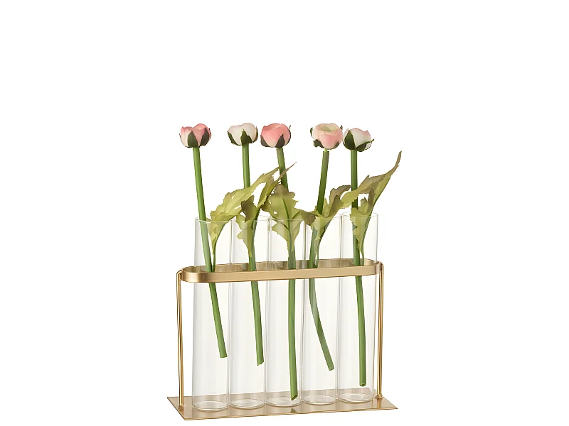 Florero 5 tubos metal/cristal oro Alt. 17 cm