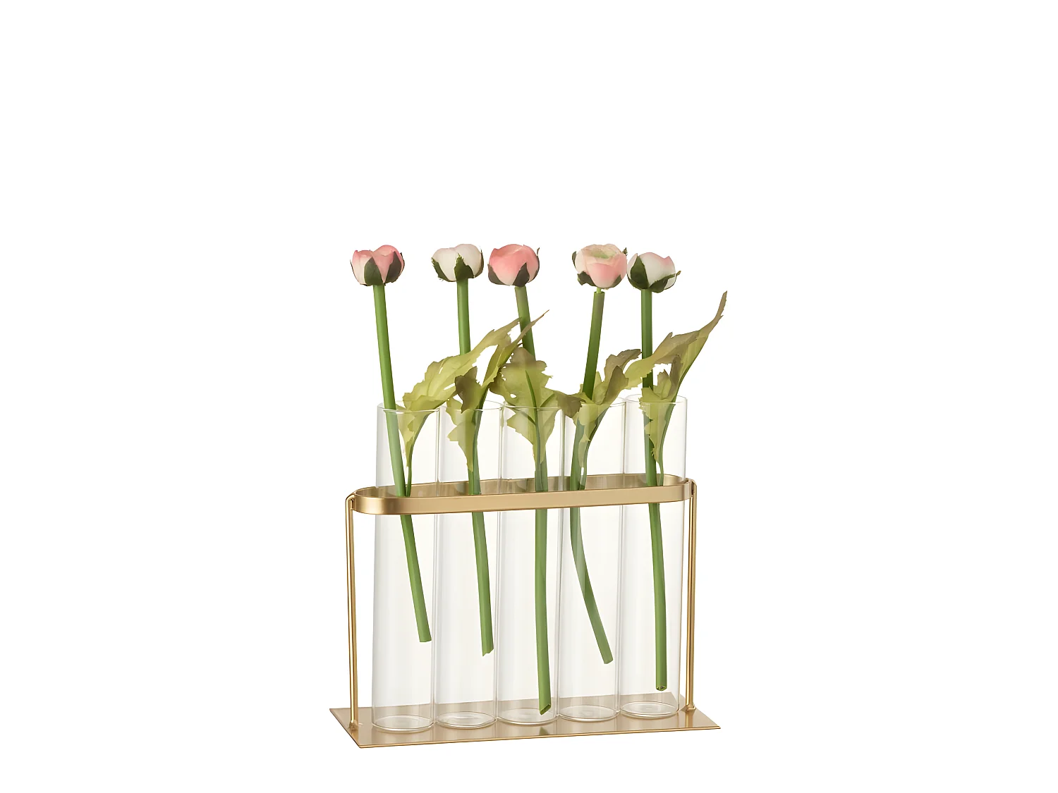 Florero 5 tubos metal/cristal oro Alt. 17 cm