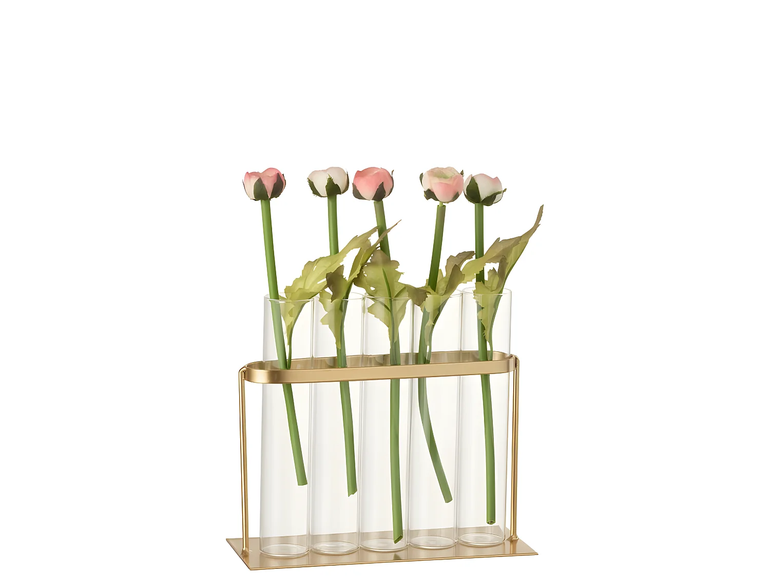 Florero 5 tubos metal/cristal oro Alt. 17 cm