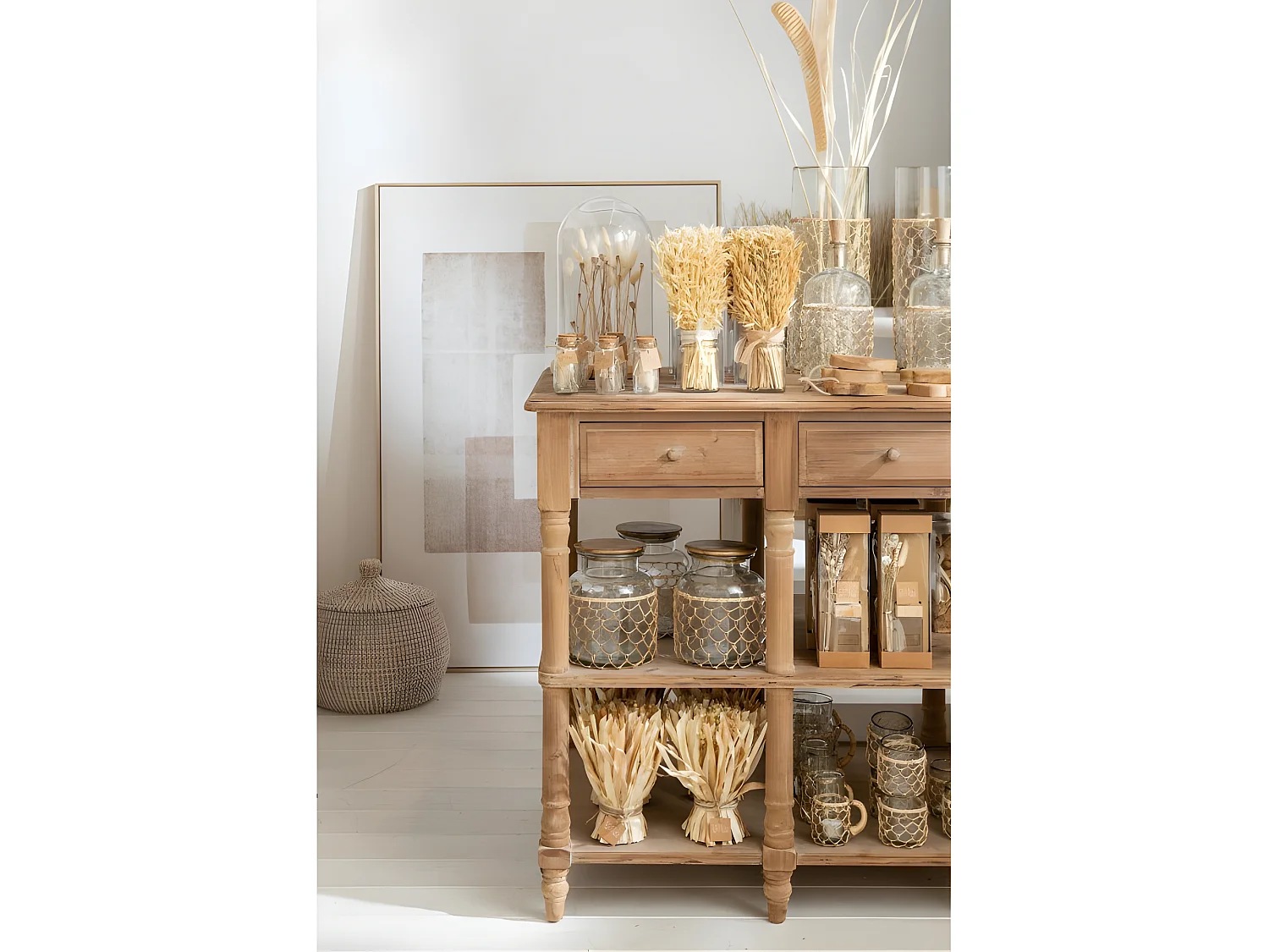 Jarrón con red de ratán de vidrio transparente 14x14x21 cm