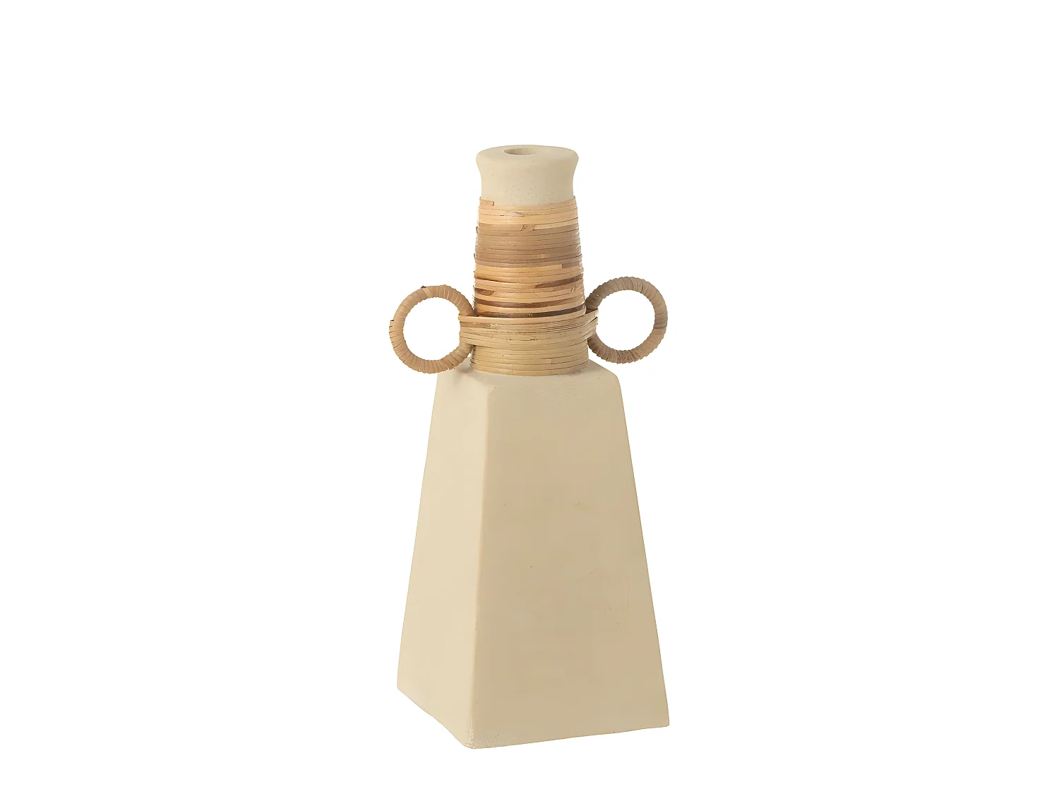 Vaso piramidale con manici ovali in cemento sabbia naturale 16x29 cm