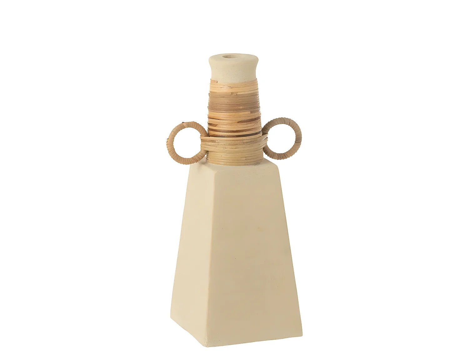 Vaso piramidale con manici ovali in cemento sabbia naturale 16x29 cm