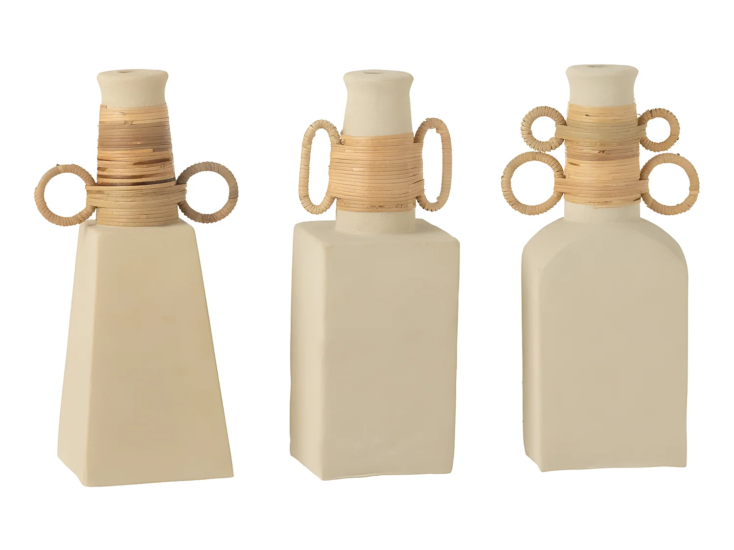 Vaso piramidale con manici ovali in cemento sabbia naturale 16x29 cm