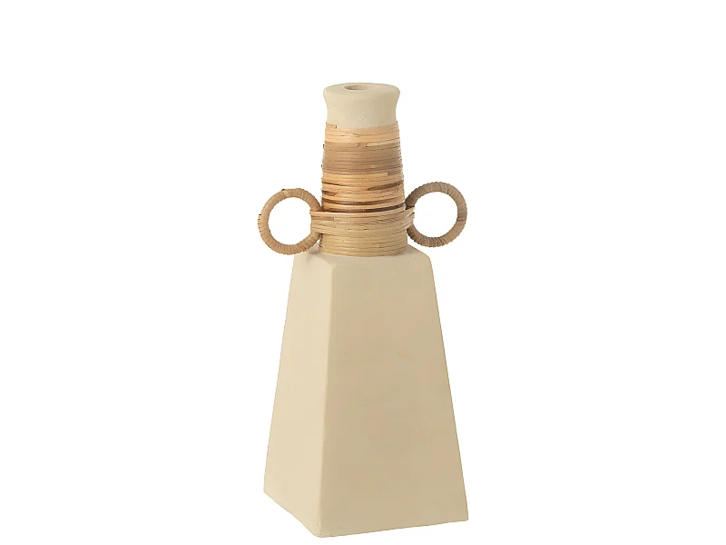 Vaso piramidale con manici ovali in cemento sabbia naturale 16x29 cm
