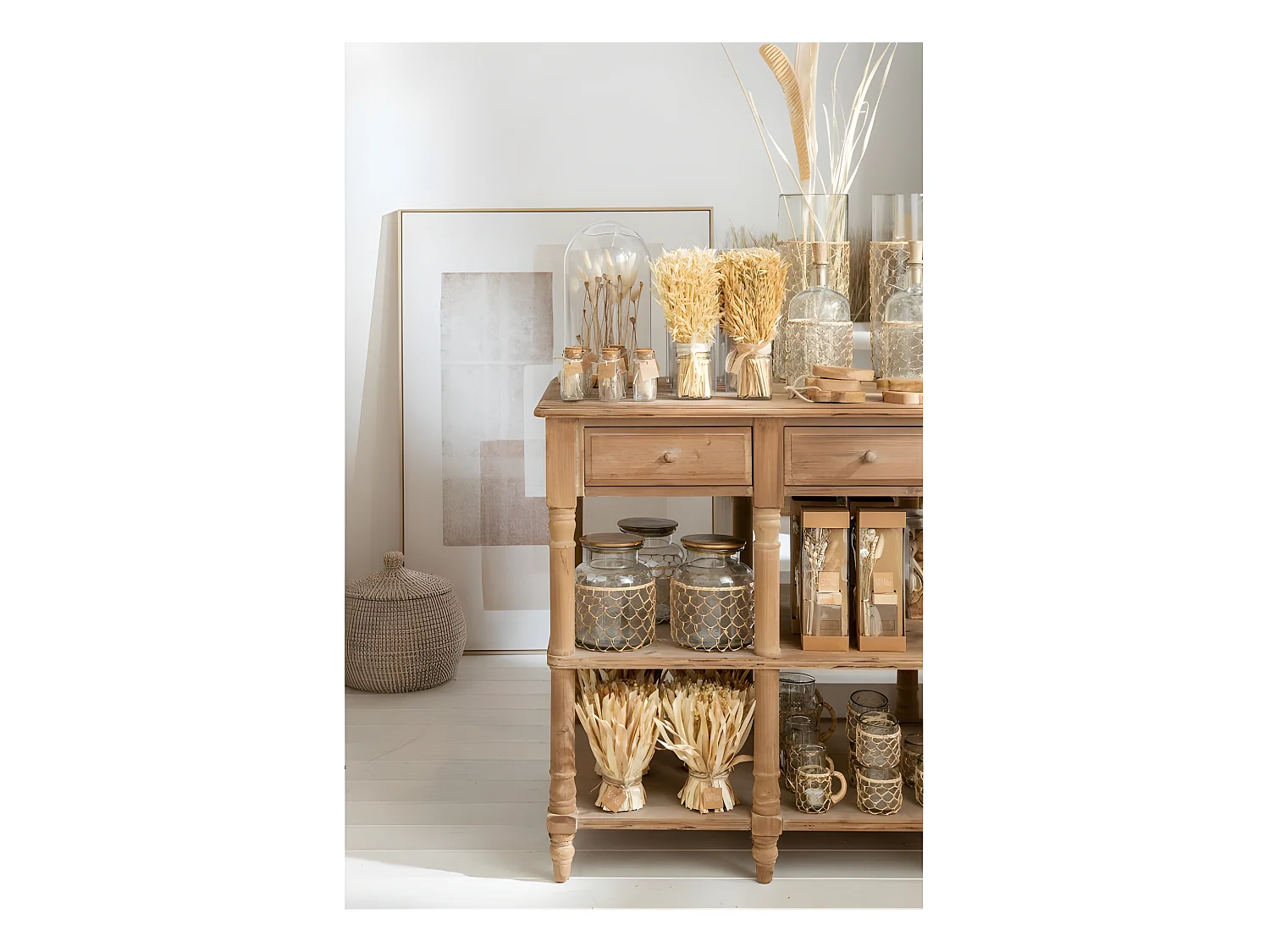 Jarrón con red de ratán de vidrio transparente 18x18x43 cm