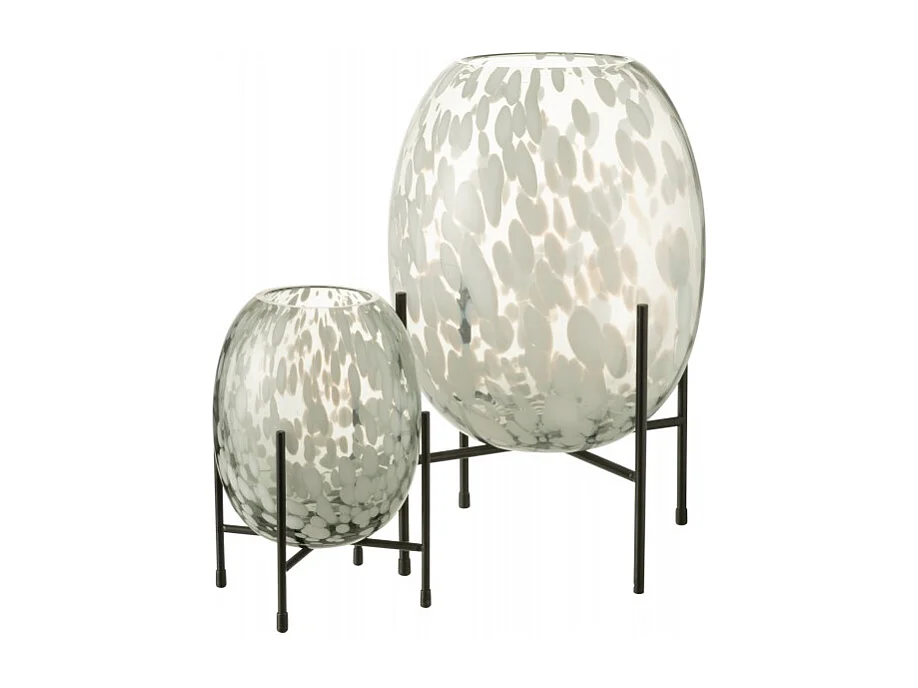 Vase sur Pied Design "Tâche" 38cm Gris & Blanc