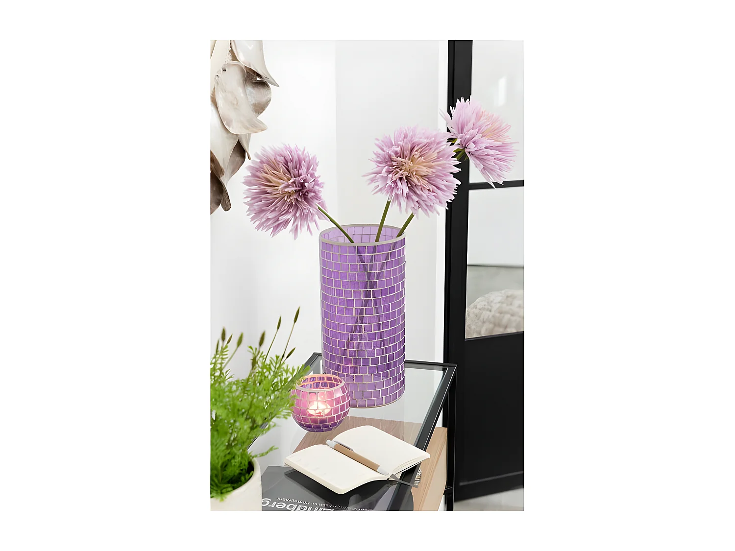 Vase Design "Mosaïque Ronde" 30cm Mauve