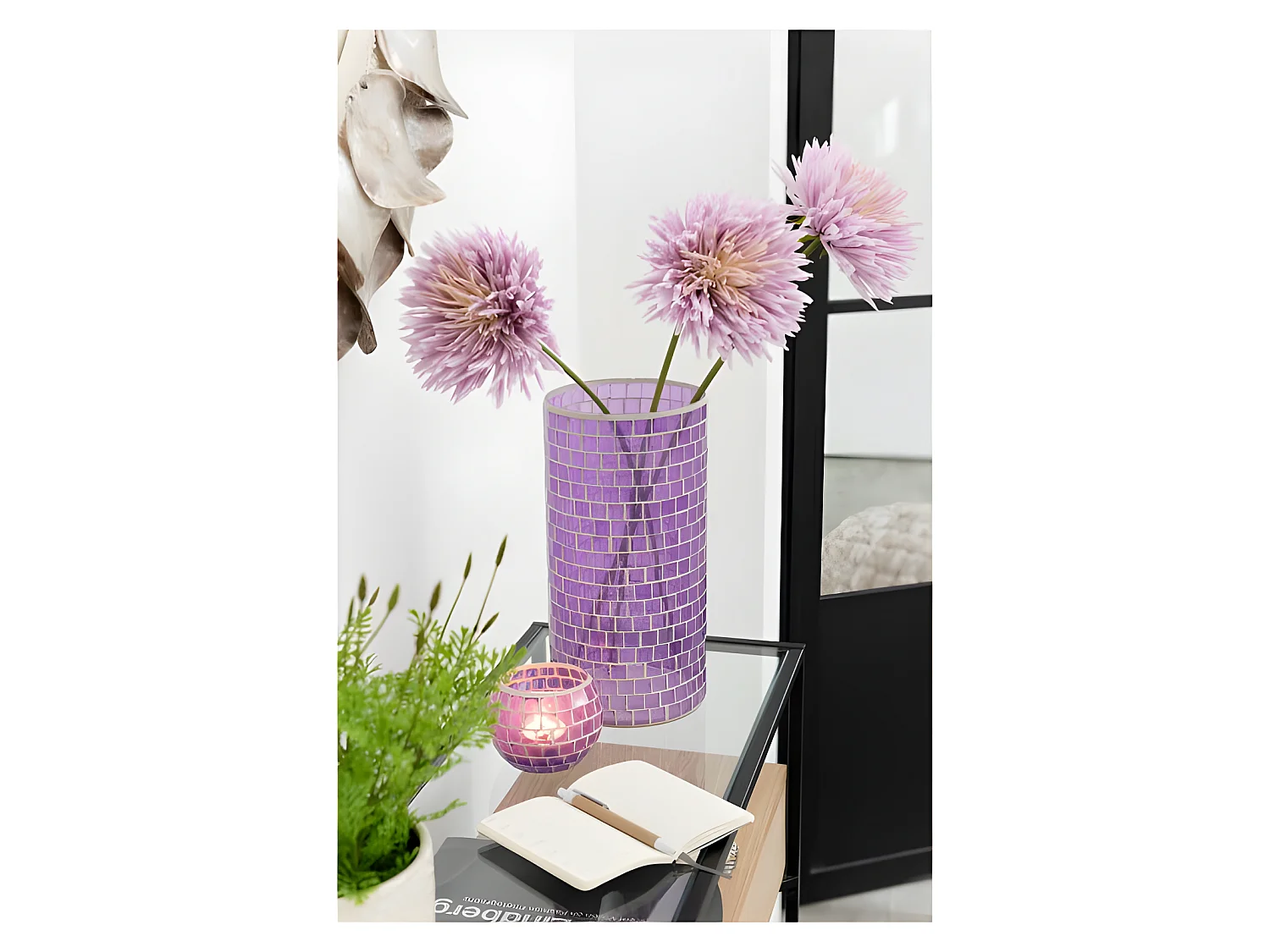 Vase Design "Mosaïque Ronde" 30cm Mauve