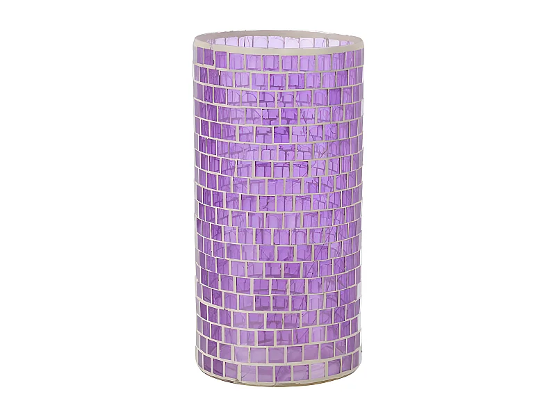Jarrón cilíndrico de mosaicos de vidrio morado de 15x15x29 cm
