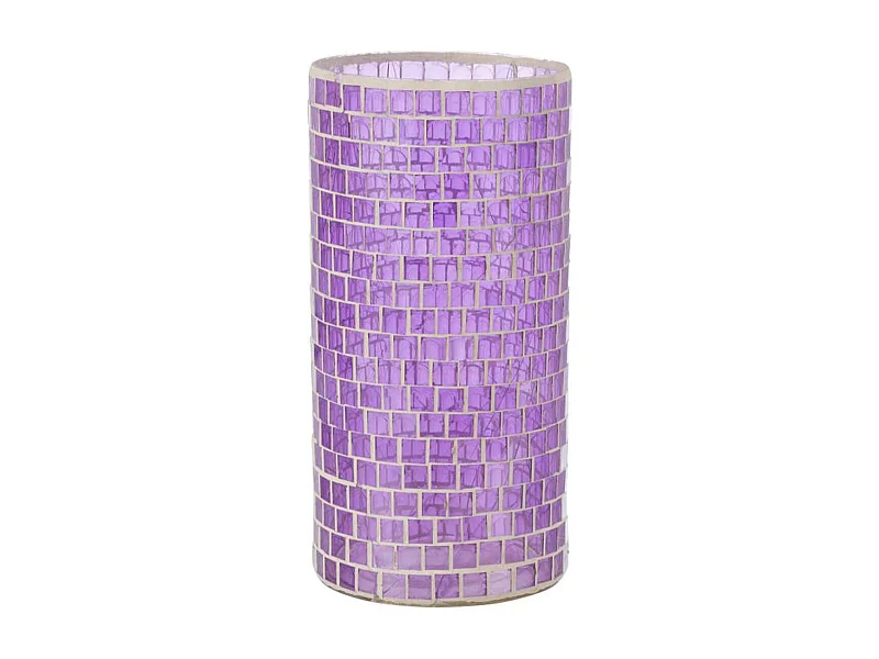 Vaso cilindrico mosaico in vetro malva 15x15x29 cm