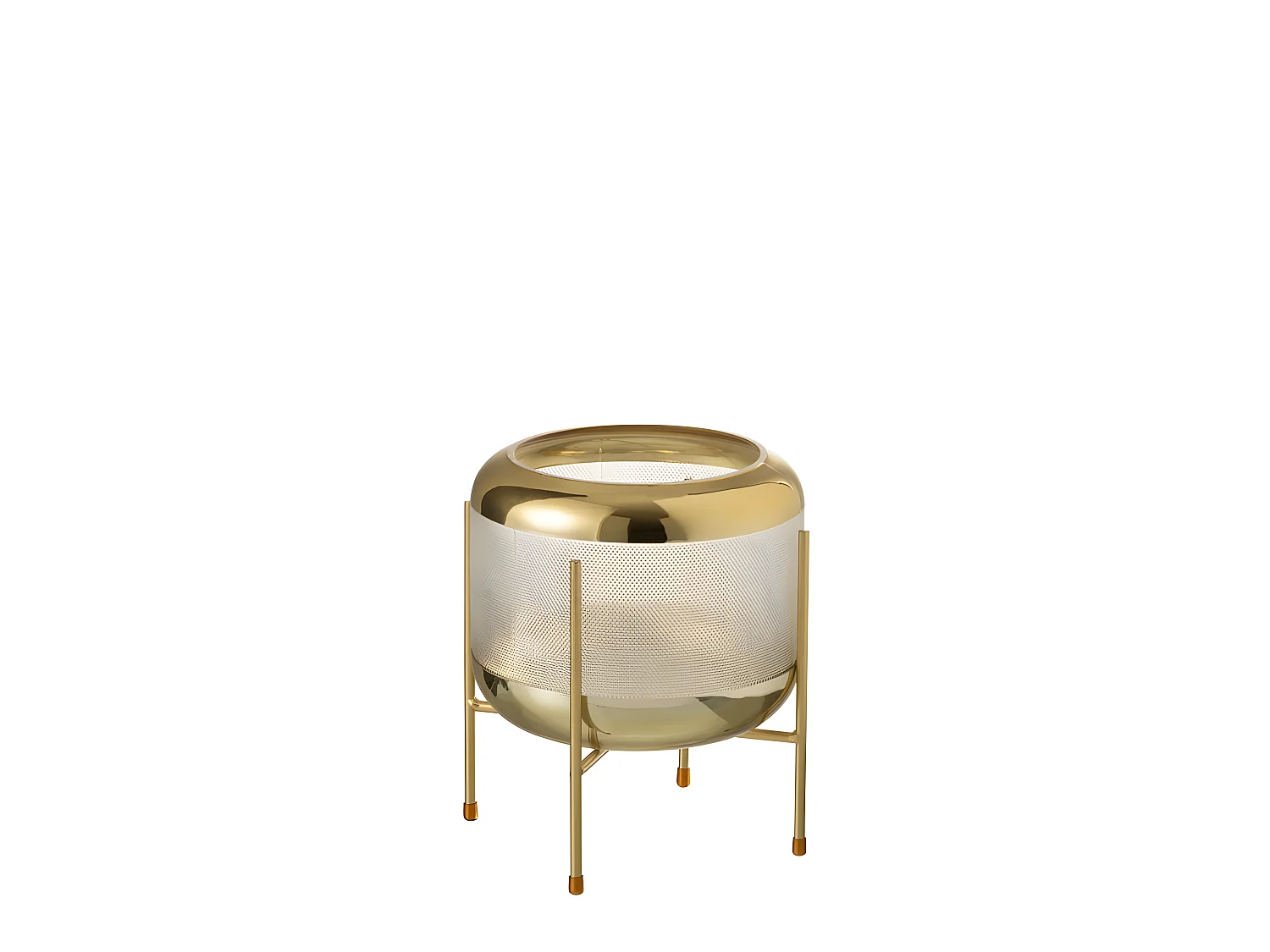 Jarrón redondo de vidrio con base de metal dorado de 20x20cm