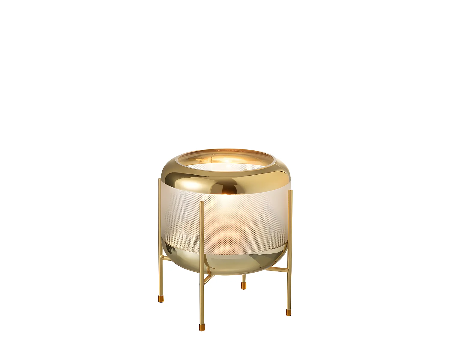 Jarrón redondo de vidrio con base de metal dorado de 20x20cm