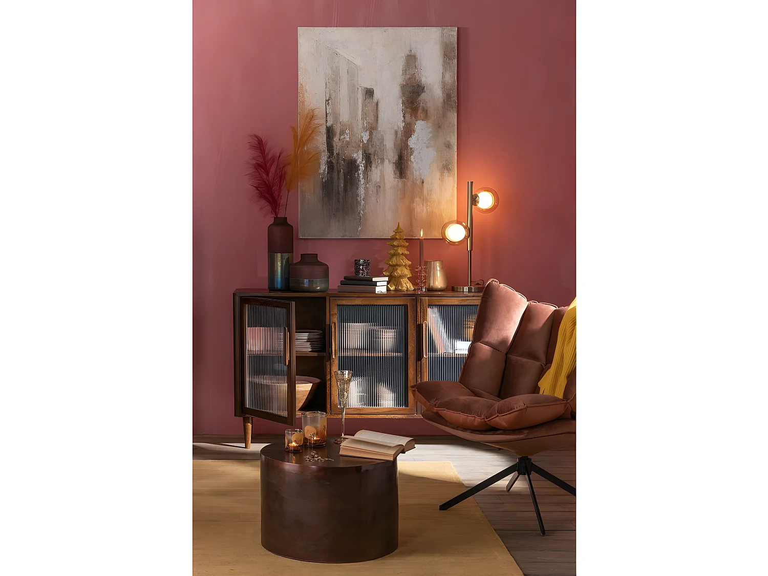 Jarrón redondo con cuello de vidrio multicolor 22x22x21 cm