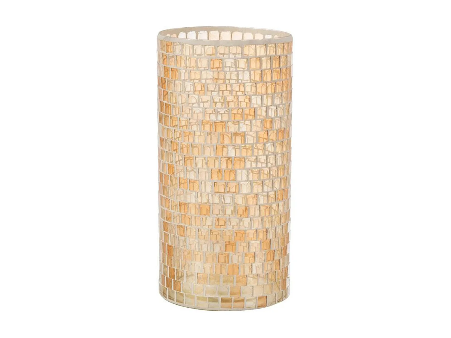 Jarrón cilíndrico de mosaico de vidrio naranja de 15x15x29 cm