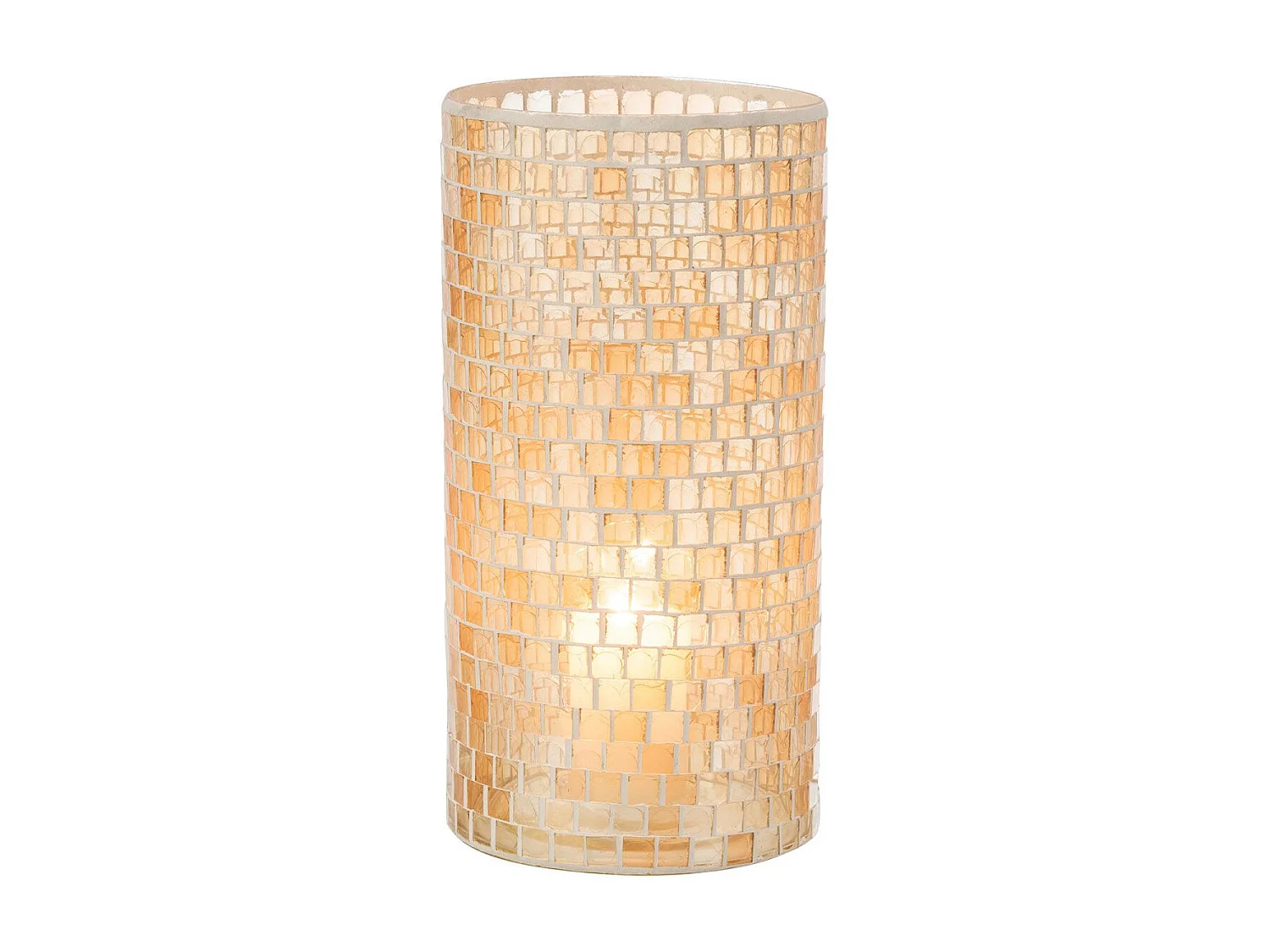 Jarrón cilíndrico de mosaico de vidrio naranja de 15x15x29 cm
