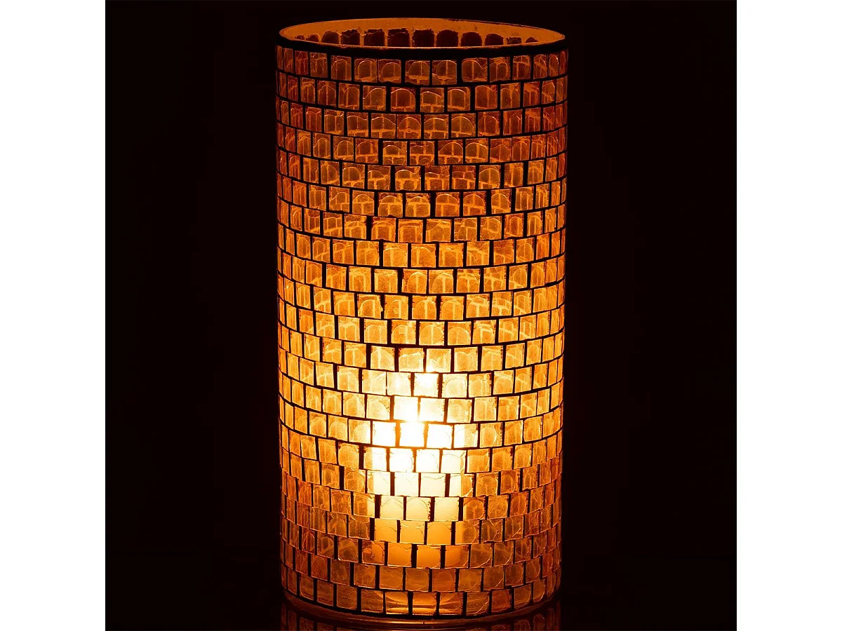 Jarrón cilíndrico de mosaico de vidrio naranja de 15x15x29 cm