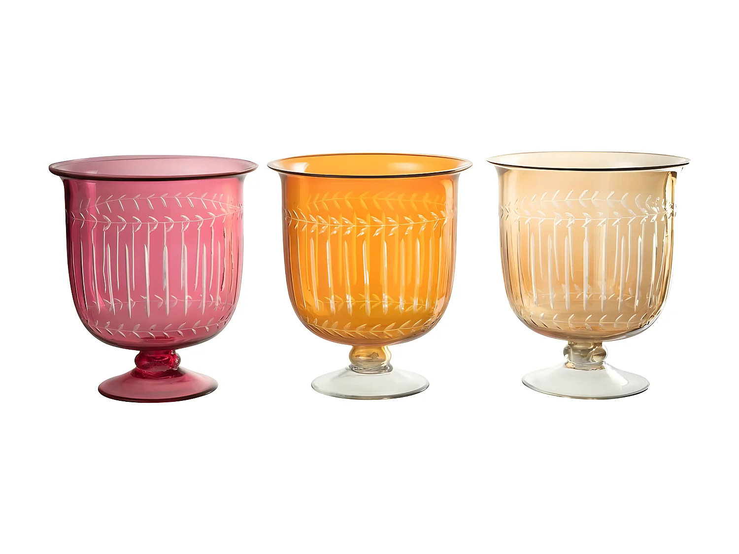 Jarrón romano con motivos en vidrio naranja de 23x23x25 cm