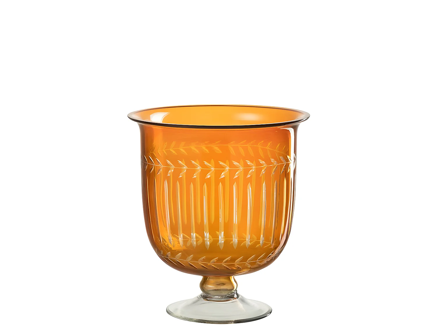 Jarrón romano con motivos en vidrio naranja de 23x23x25 cm