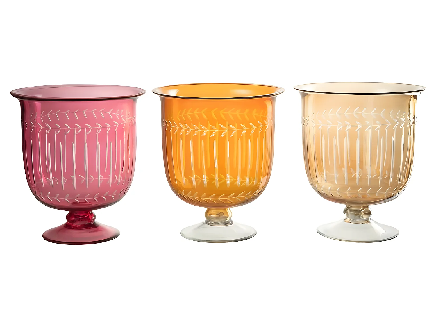 Jarrón romano con motivos en vidrio naranja de 23x23x25 cm