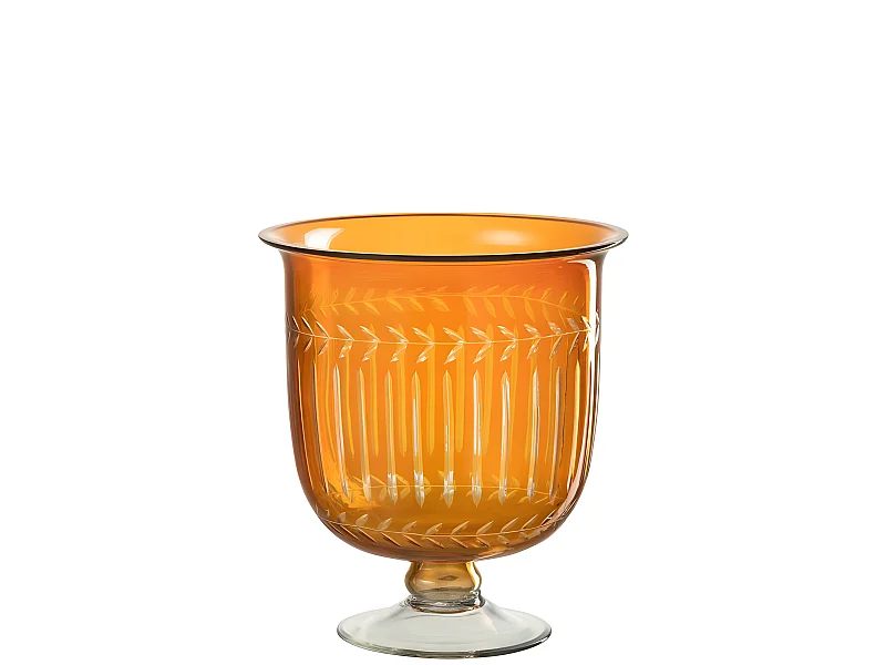 Jarrón romano con motivos en vidrio naranja de 23x23x25 cm