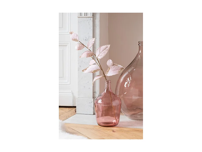 Jarrón de vidrio rosa en forma de damajuana de 18x18x30 cm