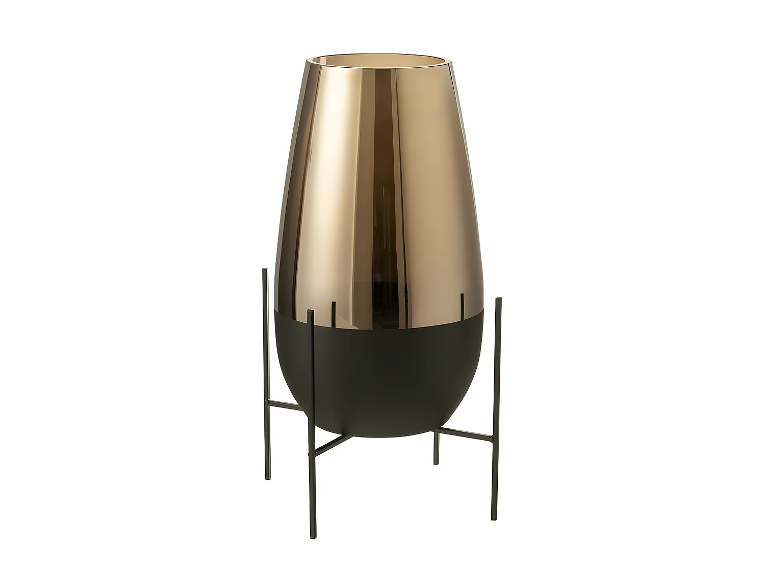 Jarrón ovalado de vidrio sobre base de metal negro de 26x47cm