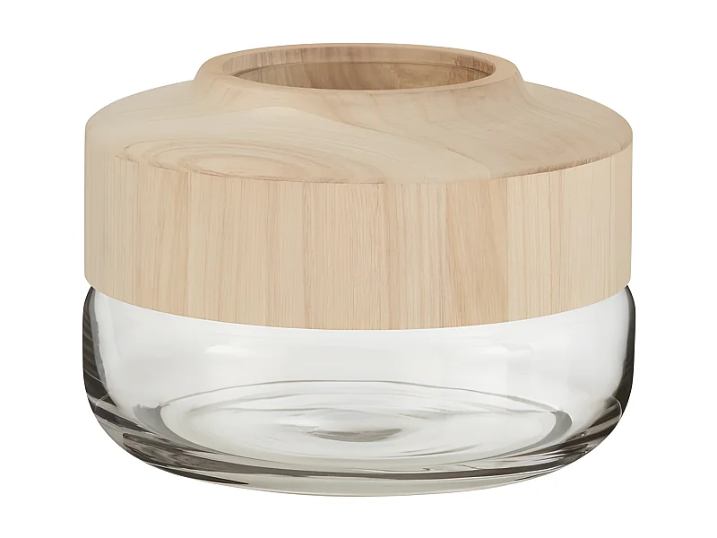 Vaso rotondo in legno e vetro H18 cm