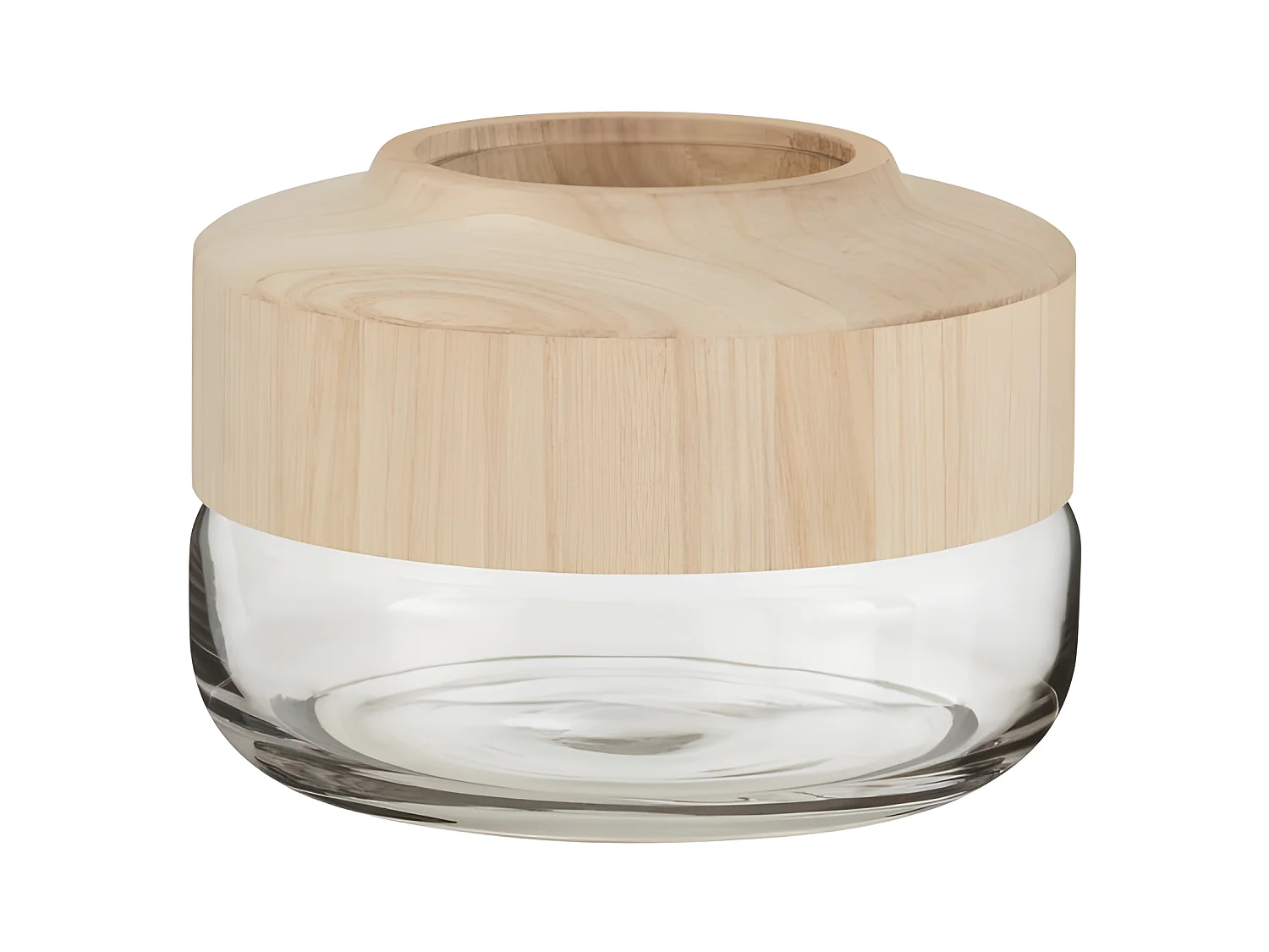 Vaso rotondo in legno e vetro H18 cm