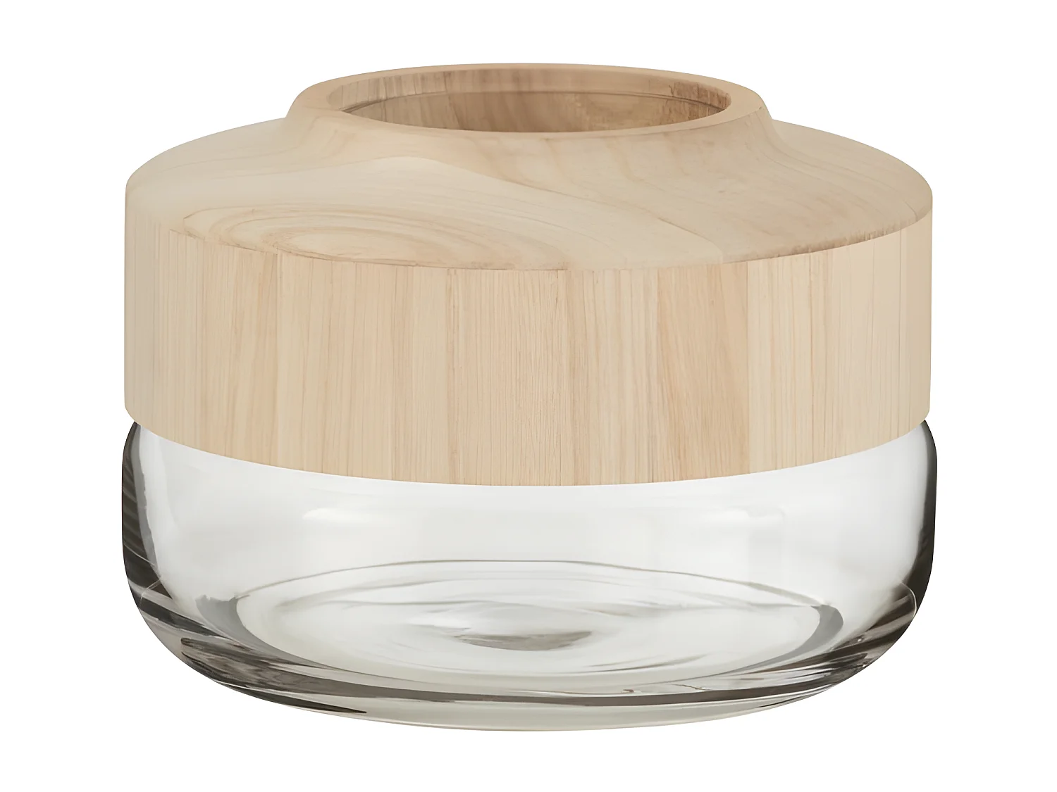 Vaso rotondo in legno e vetro H18 cm