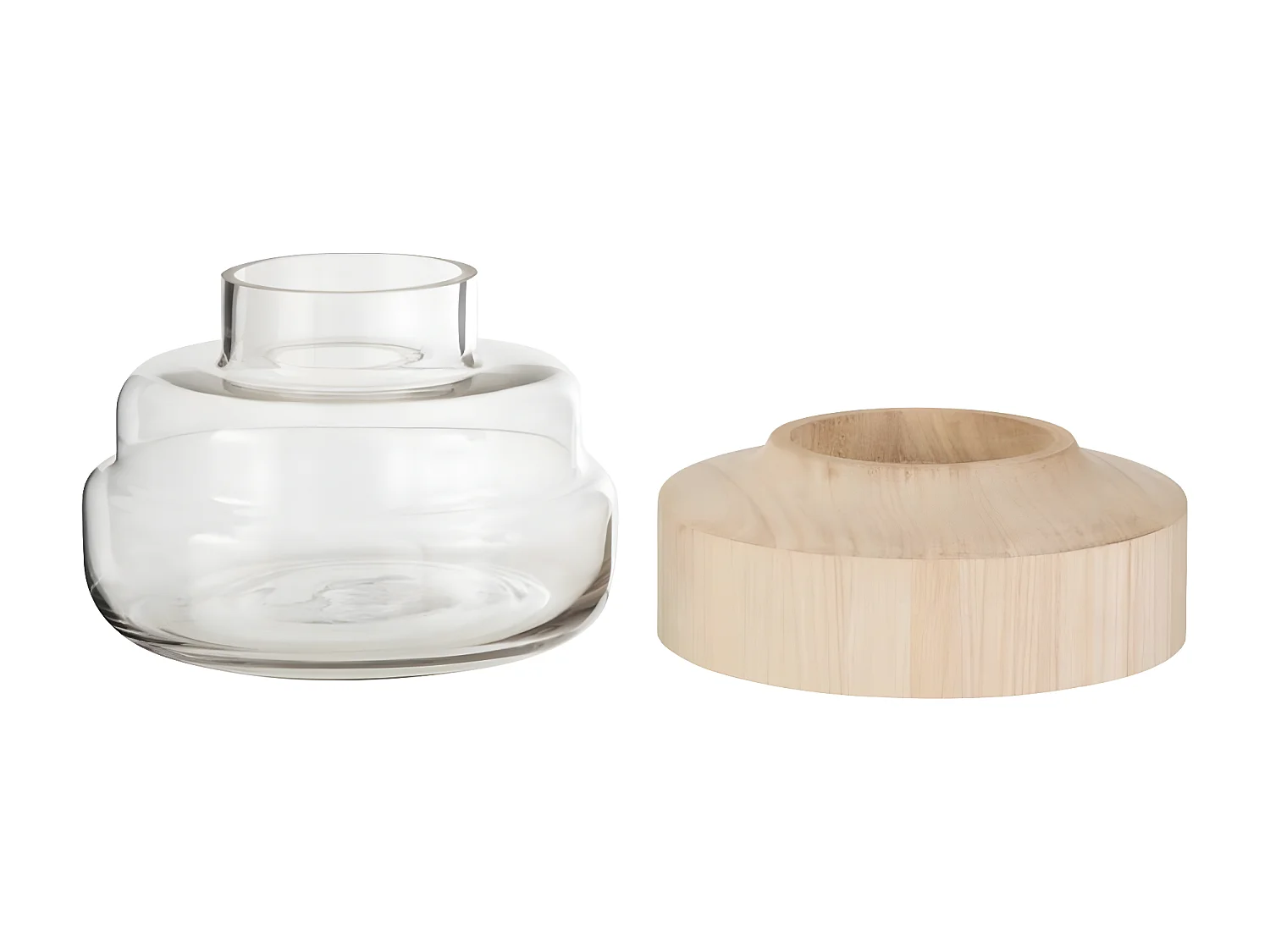 Vaso rotondo in legno e vetro H18 cm